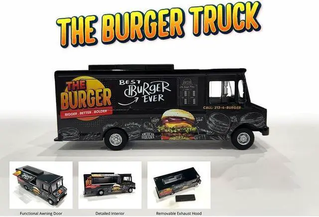 Alt view image 3 of 6 - Food Truck "The Burger Truck" Black with Graphics 1/64 Diecast Model by American Diorama