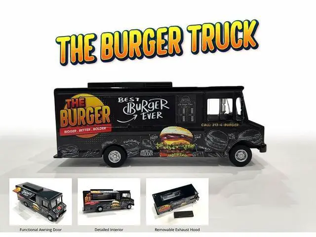 Alt view image 4 of 6 - Food Truck "The Burger Truck" Black with Graphics 1/64 Diecast Model by American Diorama
