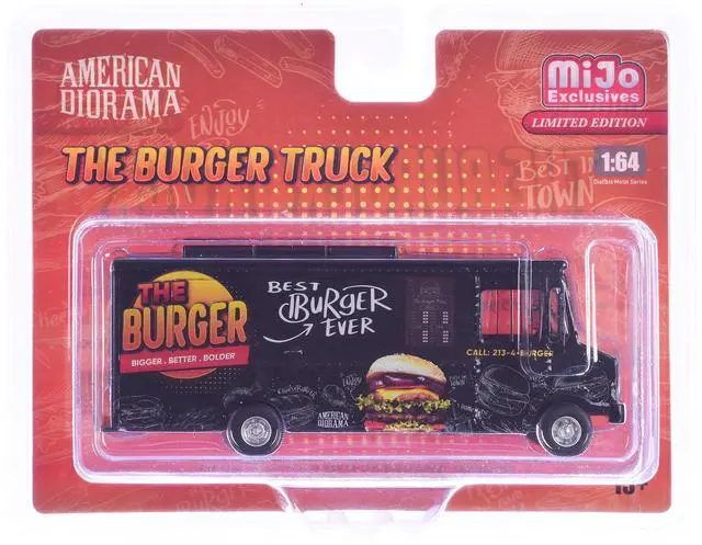 Alt view image 6 of 6 - Food Truck "The Burger Truck" Black with Graphics 1/64 Diecast Model by American Diorama