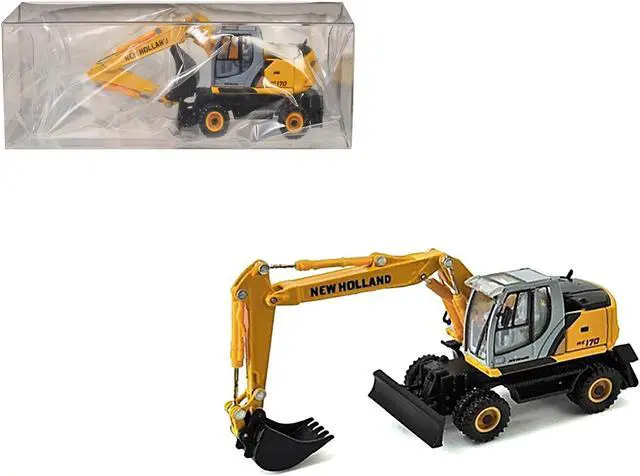 Alt view image 6 of 9 - New Holland WE170 Wheeled Excavator Yellow 1/87 (HO) Diecast Model by Promotex