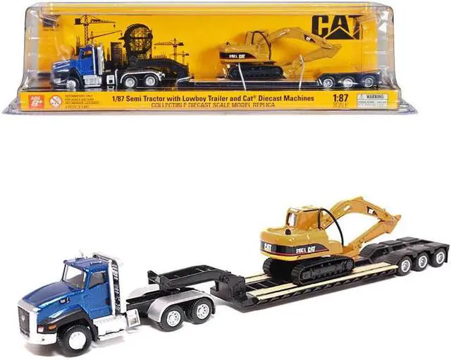 Alt view image 6 of 6 - CAT Caterpillar CT660 Day Cab Tractor Blue Met w/Trailer & CAT 315C L Hydraulic Excavator 1/87 Diecast Model by Diecast Masters