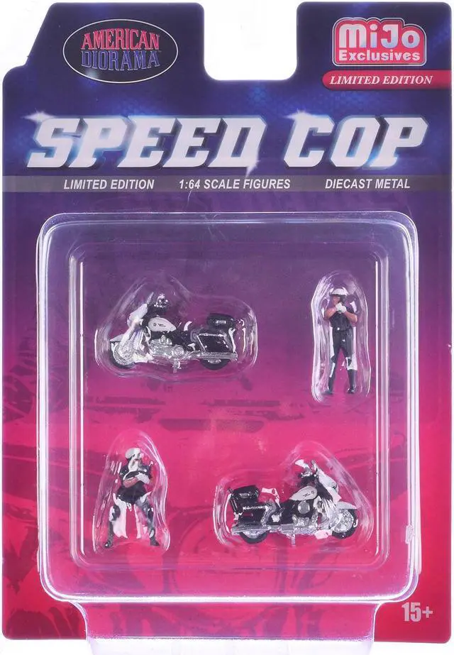 Alt view image 5 of 6 - "Speed Cop" 4 piece Diecast Figure Set (2 Figures, 2 Motorcycles) Limited Edition for 1/64 Scale Models by American Diorama
