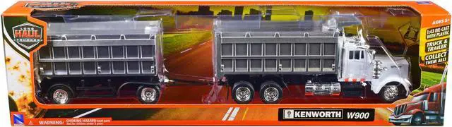 Alt view image 3 of 6 - Kenworth W900 Dump Truck with Twin Dump Body White and Chrome "Long Haul Trucker" Series 1/43 Diecast Model by New Ray