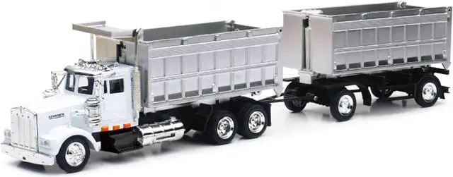 Alt view image 4 of 6 - Kenworth W900 Dump Truck with Twin Dump Body White and Chrome "Long Haul Trucker" Series 1/43 Diecast Model by New Ray