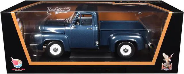 Alt view image 3 of 6 - 1953 Ford F-100 Pickup Dark Blue 1/18 Diecast Model Car by Road Signature