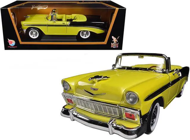 Main image of 1956 Chevrolet Bel Air Convertible Yellow/Black 1/18 Diecast Car Model by Road Signature