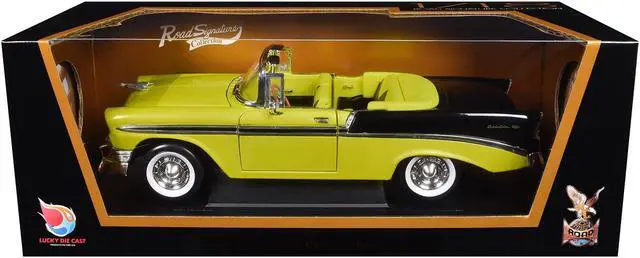 Alt view image 5 of 6 - 1956 Chevrolet Bel Air Convertible Yellow/Black 1/18 Diecast Car Model by Road Signature
