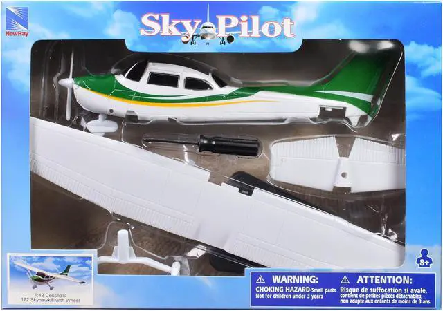 Alt view image 3 of 5 - Model Kit Cessna 172 Skyhawk Aircraft White with Green and Yellow Stripes "Sky Pilot" Series 1/42 Plastic Model Kit by New Ray