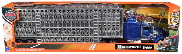 Alt view image 3 of 6 - Kenworth W900 Truck Blue with Potbelly Livestock Trailer Chrome "Long Haul Truckers" Series 1/43 Diecast Model by New Ray