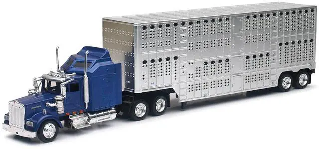 Alt view image 4 of 6 - Kenworth W900 Truck Blue with Potbelly Livestock Trailer Chrome "Long Haul Truckers" Series 1/43 Diecast Model by New Ray