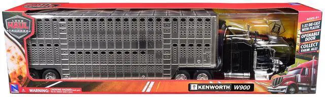 Alt view image 5 of 6 - Kenworth W900 Truck Black with Pot Belly Livestock Chrome "Long Haul Truckers" Series 1/32 Diecast Model by New Ray