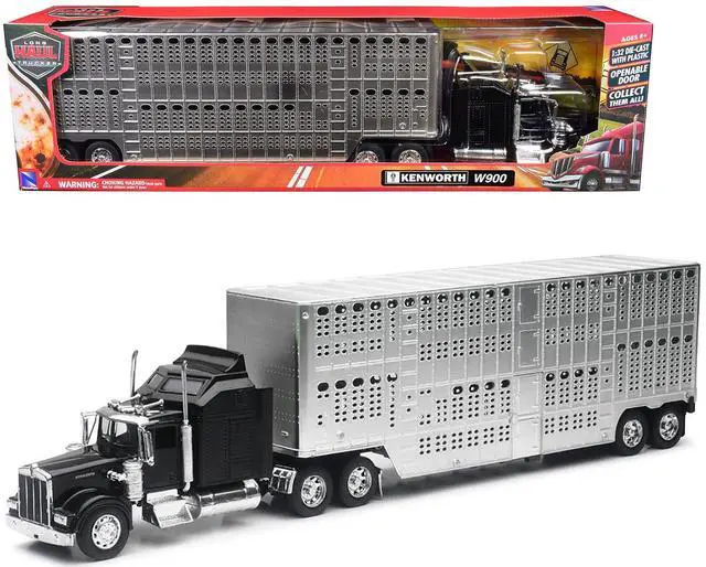 Alt view image 6 of 6 - Kenworth W900 Truck Black with Pot Belly Livestock Chrome "Long Haul Truckers" Series 1/32 Diecast Model by New Ray