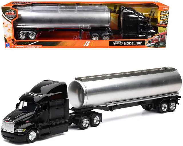 Alt view image 6 of 6 - Peterbilt 387 Truck Black with Tanker Trailer Silver "Long Haul Truckers" Series 1/43 Diecast Model by New Ray