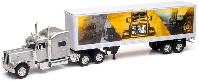 Alt view image 2 of 6 - Peterbilt 389 Truck Silver Metallic with Dry Van Trailer "Trucker Keep The World Running" 1/32 Diecast Model by New Ray