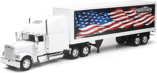 Alt view image 2 of 6 - Freightliner Classic XL Truck White with Dry Van Trailer White with Patriotic Graphic 1/32 Diecast Model by New Ray