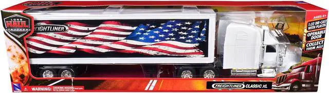Alt view image 3 of 6 - Freightliner Classic XL Truck White with Dry Van Trailer White with Patriotic Graphic 1/32 Diecast Model by New Ray