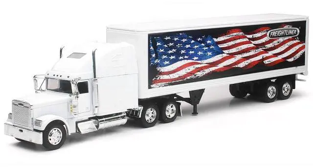 Alt view image 4 of 6 - Freightliner Classic XL Truck White with Dry Van Trailer White with Patriotic Graphic 1/32 Diecast Model by New Ray