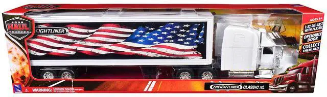 Alt view image 5 of 6 - Freightliner Classic XL Truck White with Dry Van Trailer White with Patriotic Graphic 1/32 Diecast Model by New Ray