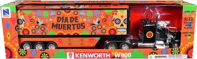 Alt view image 3 of 6 - Kenworth W900 Truck Black with Graphics and Dry Van Trailer "Day of the Dead / Dia De Muertos" 1/32 Diecast Model by New Ray