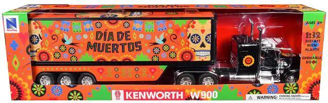 Alt view image 5 of 6 - Kenworth W900 Truck Black with Graphics and Dry Van Trailer "Day of the Dead / Dia De Muertos" 1/32 Diecast Model by New Ray