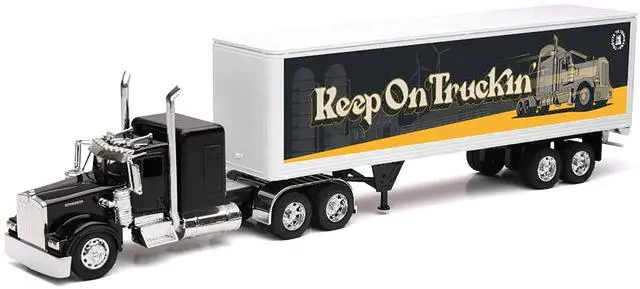 Alt view image 2 of 6 - Kenworth W900 Truck Black with Dry Van Trailer "Tribute To Truckers Keep on Truckin'" 1/32 Diecast Model by New Ray