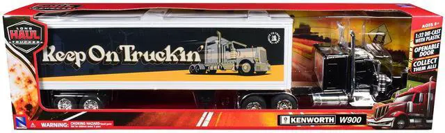 Alt view image 5 of 6 - Kenworth W900 Truck Black with Dry Van Trailer "Tribute To Truckers Keep on Truckin'" 1/32 Diecast Model by New Ray