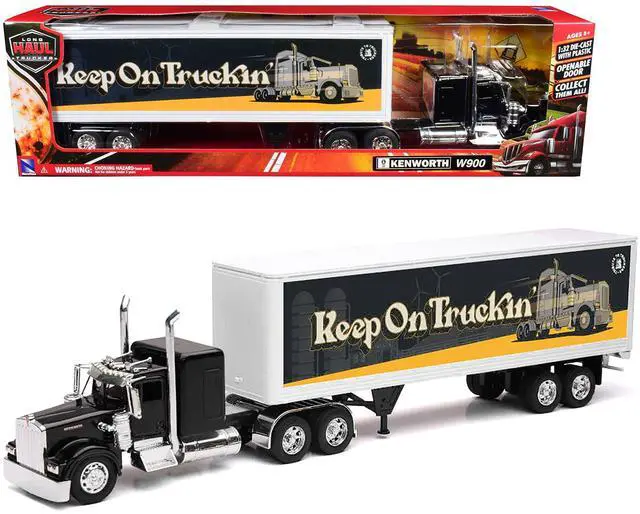 Alt view image 6 of 6 - Kenworth W900 Truck Black with Dry Van Trailer "Tribute To Truckers Keep on Truckin'" 1/32 Diecast Model by New Ray