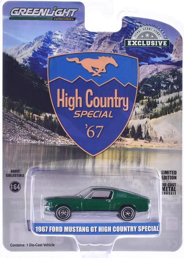 Alt view image 5 of 9 - 1967 Ford Mustang GT Fastback "High Country Special" Timberline Green Metallic 1/64 Diecast Model Car by Greenlight