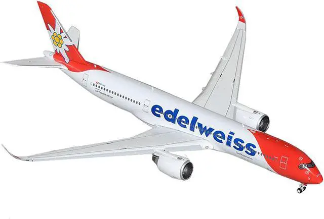 Alt view image 4 of 6 - Airbus A350-900 Commercial Aircraft with Flaps Down Configuration "Edelweiss Air" White w/Red 1/400 Diecast Model by GeminiJets