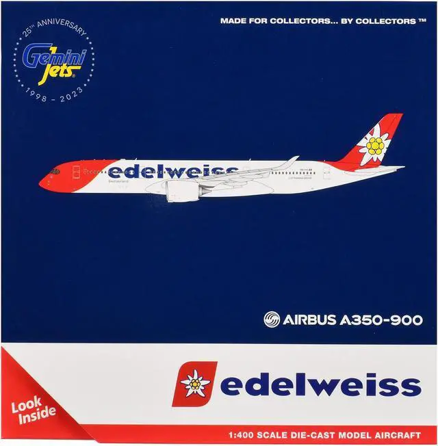 Alt view image 5 of 6 - Airbus A350-900 Commercial Aircraft with Flaps Down Configuration "Edelweiss Air" White w/Red 1/400 Diecast Model by GeminiJets