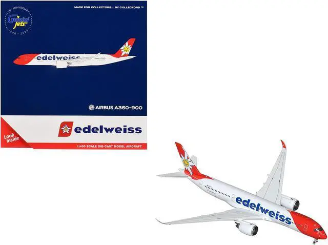 Alt view image 6 of 6 - Airbus A350-900 Commercial Aircraft "Edelweiss Air" (HB-IHC) White with Red Tail 1/400 Diecast Model by GeminiJets