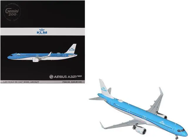 Main image of Airbus A321neo Commercial Aircraft "KLM Royal Dutch Airlines" Blue and White "Gemini 200" 1/200 Diecast Model by GeminiJets
