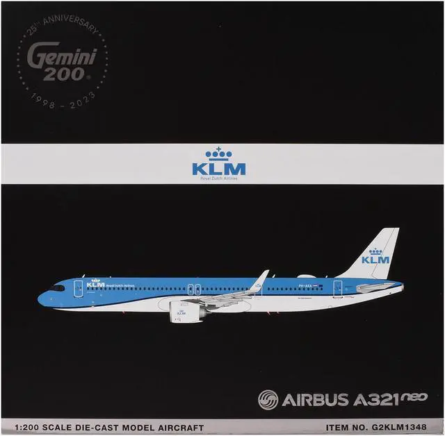 Alt view image 3 of 6 - Airbus A321neo Commercial Aircraft "KLM Royal Dutch Airlines" Blue and White "Gemini 200" 1/200 Diecast Model by GeminiJets