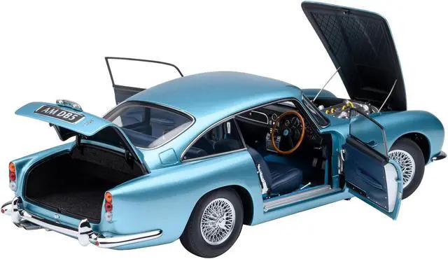 Alt view image 2 of 6 - Aston Martin DB5 RHD (Right Hand Drive) Caribbean Pearl Blue Metallic 1/18 Model Car by Autoart