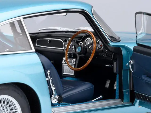 Alt view image 5 of 6 - Aston Martin DB5 RHD (Right Hand Drive) Caribbean Pearl Blue Metallic 1/18 Model Car by Autoart