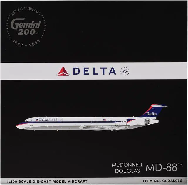 Alt view image 3 of 6 - McDonnell Douglas MD-88 Commercial Aircraft "Delta Air Lines" White with Blue Stripes and Tail 1/200 Diecast Model by GeminiJets