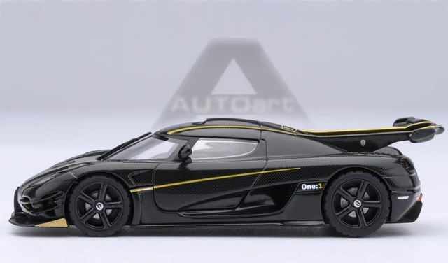 Alt view image 2 of 6 - Koenigsegg One:1 Carbon Fiber with Gold Stripes 1/64 Diecast Model Car by Autoart