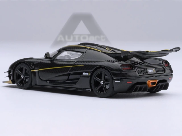 Alt view image 3 of 6 - Koenigsegg One:1 Carbon Fiber with Gold Stripes 1/64 Diecast Model Car by Autoart