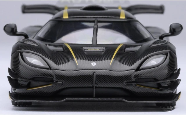 Alt view image 4 of 6 - Koenigsegg One:1 Carbon Fiber with Gold Stripes 1/64 Diecast Model Car by Autoart