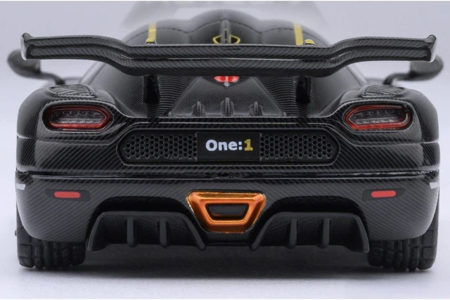 Alt view image 5 of 6 - Koenigsegg One:1 Carbon Fiber with Gold Stripes 1/64 Diecast Model Car by Autoart