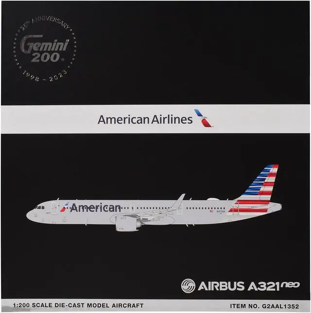 Alt view image 5 of 6 - Airbus A321neo Commercial Aircraft "American Airlines" Gray with Striped Tail "Gemini 200" 1/200 Diecast Model by GeminiJets