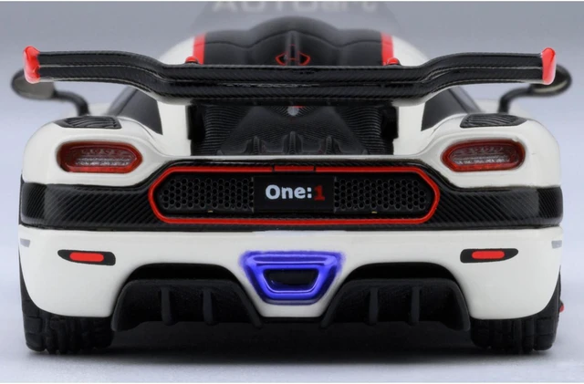Alt view image 5 of 6 - Koenigsegg One:1 Pebble White with Carbon and Red Stripes 1/64 Model Car by Autoart