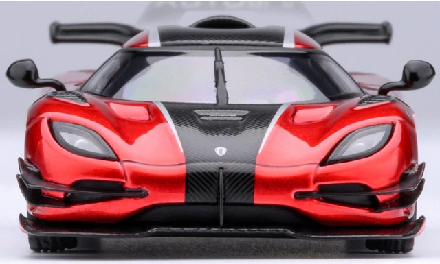 Alt view image 4 of 7 - Koenigsegg One:1 Apple Red Metallic with Carbon and Silver Stripes 1/64 Model Car by Autoart