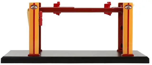 Alt view image 2 of 6 - Adjustable Four-Post Lift "Busted Knuckle Garage" Red and Yellow "Four-Post Lifts" Series 6 1/64 Die Cast Model by Greenlight