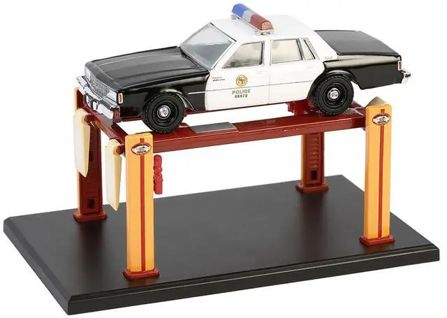 Alt view image 3 of 6 - Adjustable Four-Post Lift "Busted Knuckle Garage" Red and Yellow "Four-Post Lifts" Series 6 1/64 Die Cast Model by Greenlight
