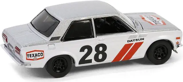Alt view image 4 of 6 - 1970 Nissan Datsun 510 #28 Silver Metallic and White with Red "Texaco Special Edition" 1/64 Die Cast Model Car by Greenlight