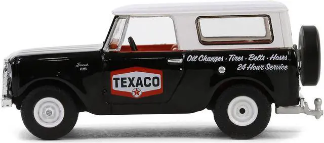 Alt view image 2 of 6 - 1963 Harvester Scout "Texaco" Black with White Top and Red Interior 1/64 Die cast Model Car by Greenlight