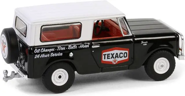 Alt view image 3 of 6 - 1963 Harvester Scout "Texaco" Black with White Top and Red Interior 1/64 Die cast Model Car by Greenlight