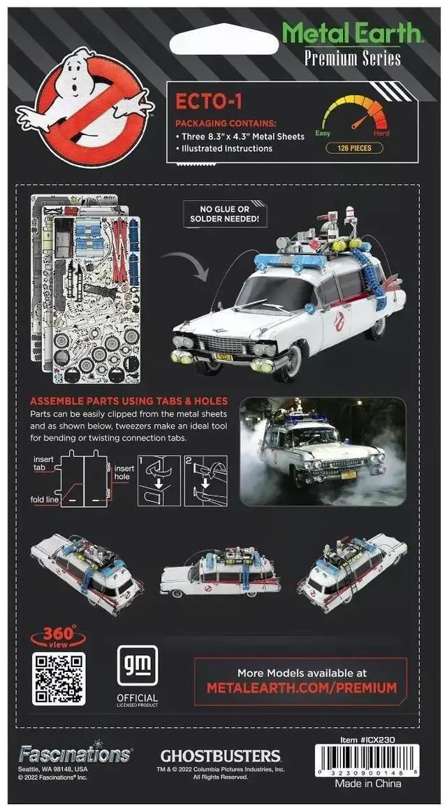 Alt view image 6 of 6 - Model Kit Ecto-1 Car White "Ghostbusters" (1984) Movie (Challenging Difficulty) Steel Model by Metal Earth
