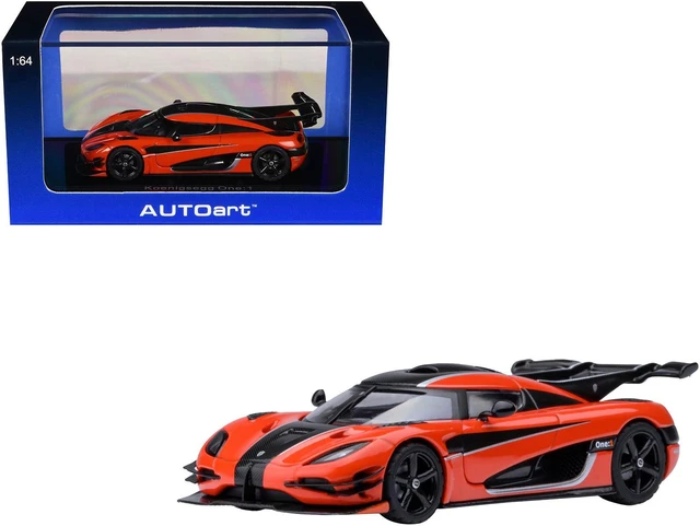 Main image of Koenigsegg One:1 Lava Orange with Carbon and Silver Stripes 1/64 Model Car by Autoart